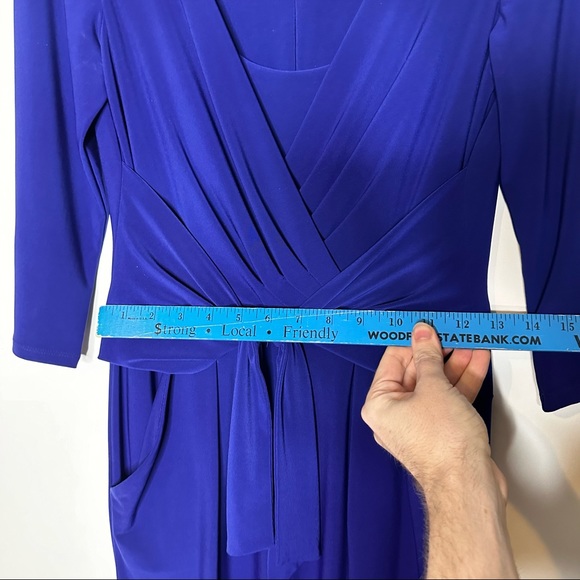 Vtg Ralph Lauren Midi Front Tie Pocket Dress True Blue Sz S 4 13x40” 3/4 Sleeve - Picture 10 of 11
